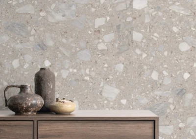 Dettaglio del pavimento in gres Morphic Bold Grey